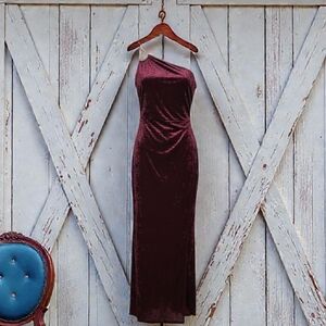 Crystal One Shoulder Crushed Velvet Gown